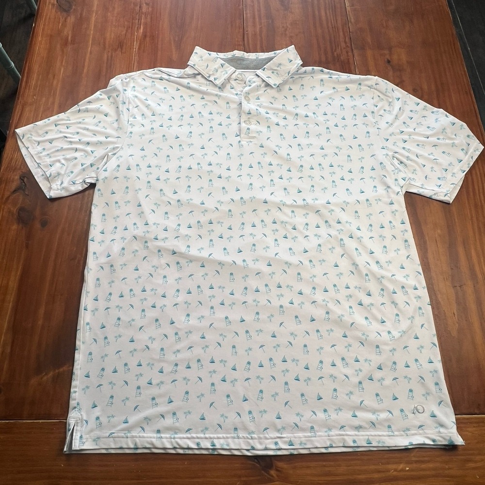 Anderson Ord New Men's Golf Performance Polo Shirt  Size L Beach Print Palm Tree